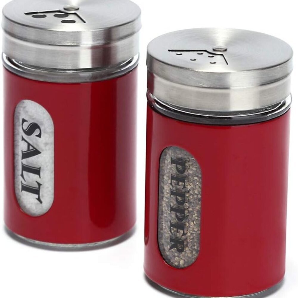 Salt and Pepper Shakers Stainless Steel and Glass Set with Adjustable Pour Holes